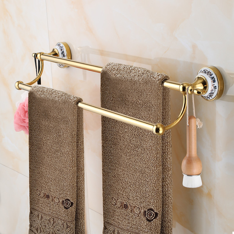 Towel Bar Ti-Golden Wall Mounted Ceramic Towel Rack for Bathroom 2-lier Tower Holder 1pc