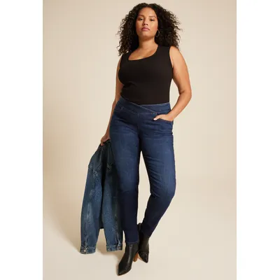 Maurices Plus Size Jeans Women's Jeans Cool Comfort Crossover High Rise Pull On Super Skinny Jean Blue Denim Size 18W