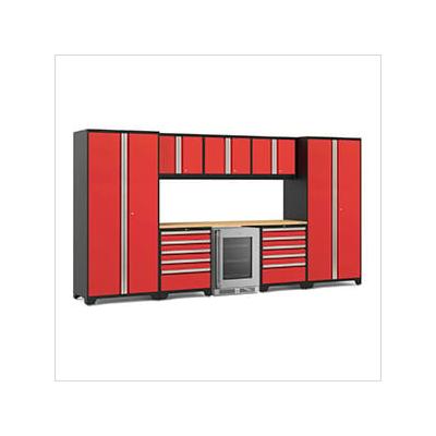 NewAge Garage Cabinets PRO Series Red 9-Piece Set with Bamboo Top