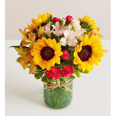 1-800-Flowers Flower Delivery Warm Sunset Bouquet W/ Blue Mason Jar