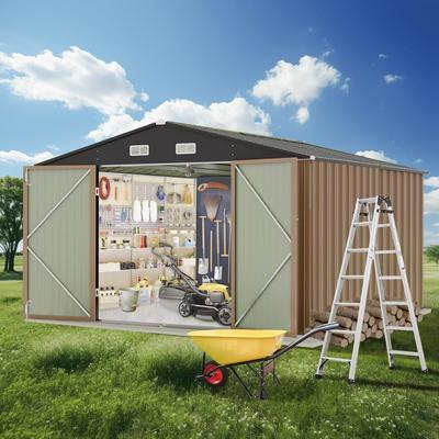 Metal Outdoor Storage Shed, Steel Utility Tool Shed Storage House with Lockable Door Design