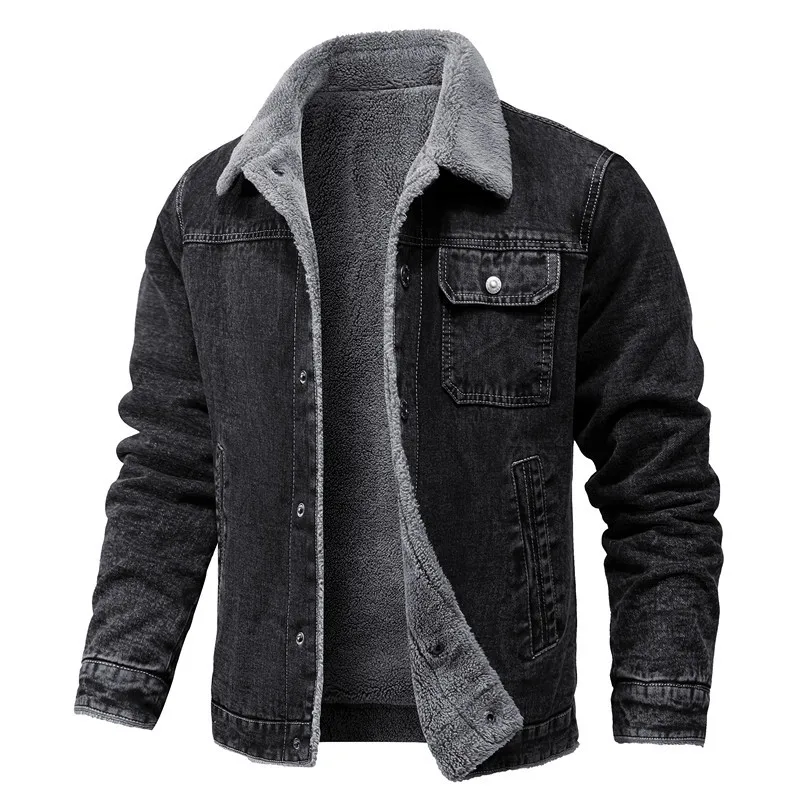 New Fashion Denim Jakets Uomo Colletto rovesciato Cappotti di jeans in pile invernale Giacche di jeans Capispalla da uomo Cappotto invernale da uomo casual