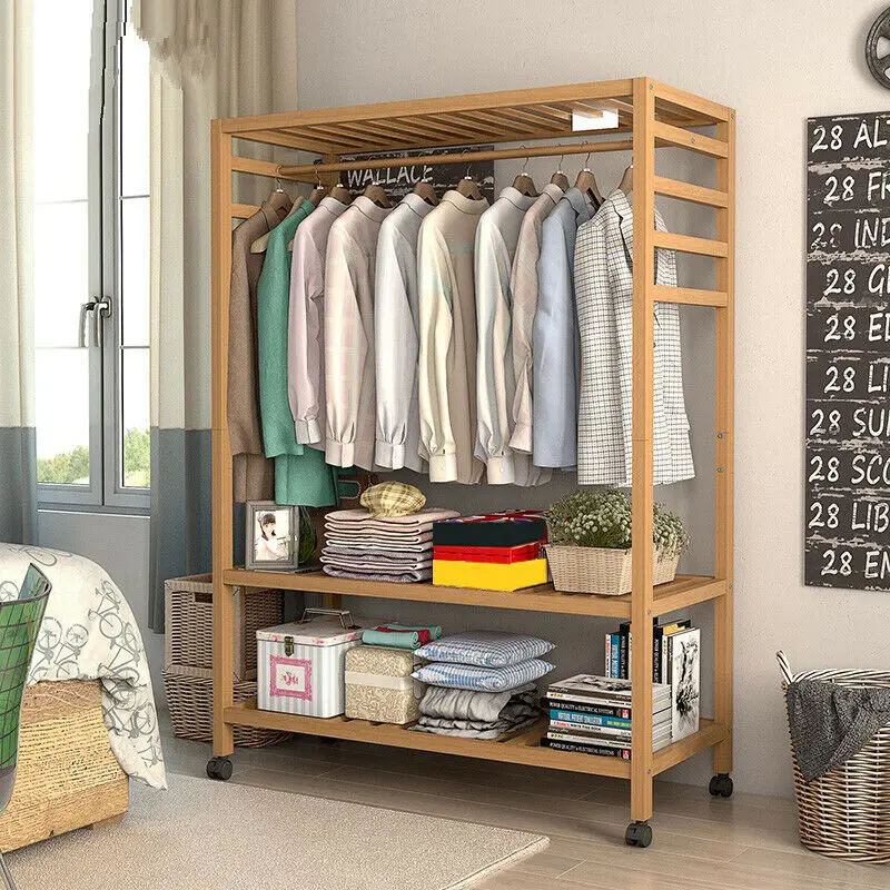 Robuster Kleiderstangenständer aus Holz, Schal, Mütze, Kleidungsstück, Hängeständer, seitliche Haken, Ecke, offener Kleiderschrank