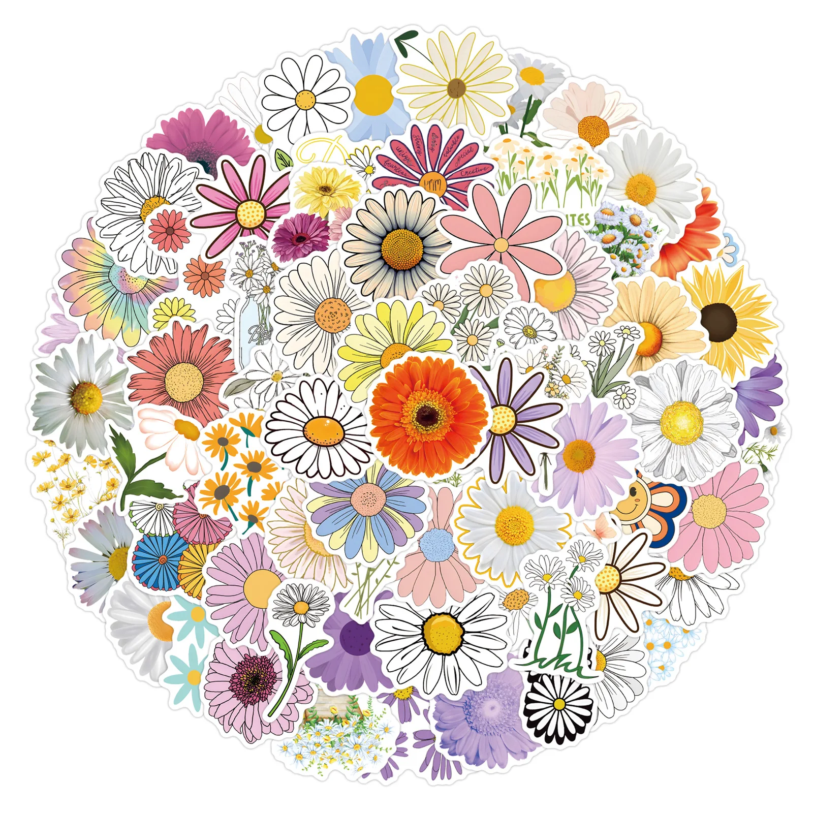 10/30/50/110PCS Cartoon Daisy Aufkleber Pflanze Blume Graffiti DIY Motorrad Gepäck Skateboard Fahrrad Klassisches Spielzeug wasserdicht Aufkleber Image