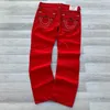 Rote True Faith bestickte Jeans Vintage Street Hip Hop Gothic Loose Casual Denim Hose Paare Baggy Hose Y2K Kleidung