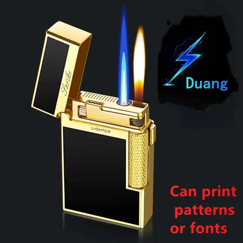 Winddichtes Gasfeuerzeug aus Metall, Dual Flame Switching Butan Feuerzeug Herren Raucherzubehör Kleine Werkzeuge Geschenkfeuerzeuge Image