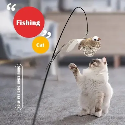 Simulation Bird Interactive Cat Toys Funny Feather Bird with Bell Cat Stick Toy for Kitten Playing