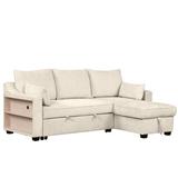 Beige Sectional - Latitude Run® 90-inch L-shaped Sofa bed w/ storage recliner, storage rack & USB port Chenille | 37" H X 90" W X 59.5" D | Wayfair