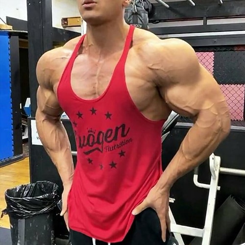 Herren Workout-Tanktop Lauf-Tanktop Fitness-Tanktop Ärmellos Weste / Gilet Lässig Athleisure Sommer Buchstabe Baumwolle Schnelltrocknend Weich Atmungsaktiv Fitnesstraining Gehen Joggen Sportbekleidung Image