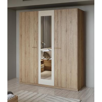 Drehtürenschrank HOME AFFAIRE "Bitry, Wäscheschrank incl. kompletter Innenausstattung", beige (wildeiche, wildeiche, beige), B:179,5cm H:214,5cm T:59cm, ABS-Kunststoff, FSC-zertifizierter Holzwerkstoff, Melamin, Glas, Metall, Kunststoff, Schränke,... Image