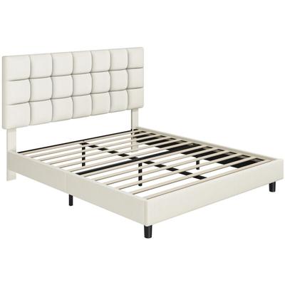 Polsterbett 140 x 200 cm Doppelbett mit Höhenverstellbarem Kopfteil, Stabiler Bettrahmen Stoffbett Image