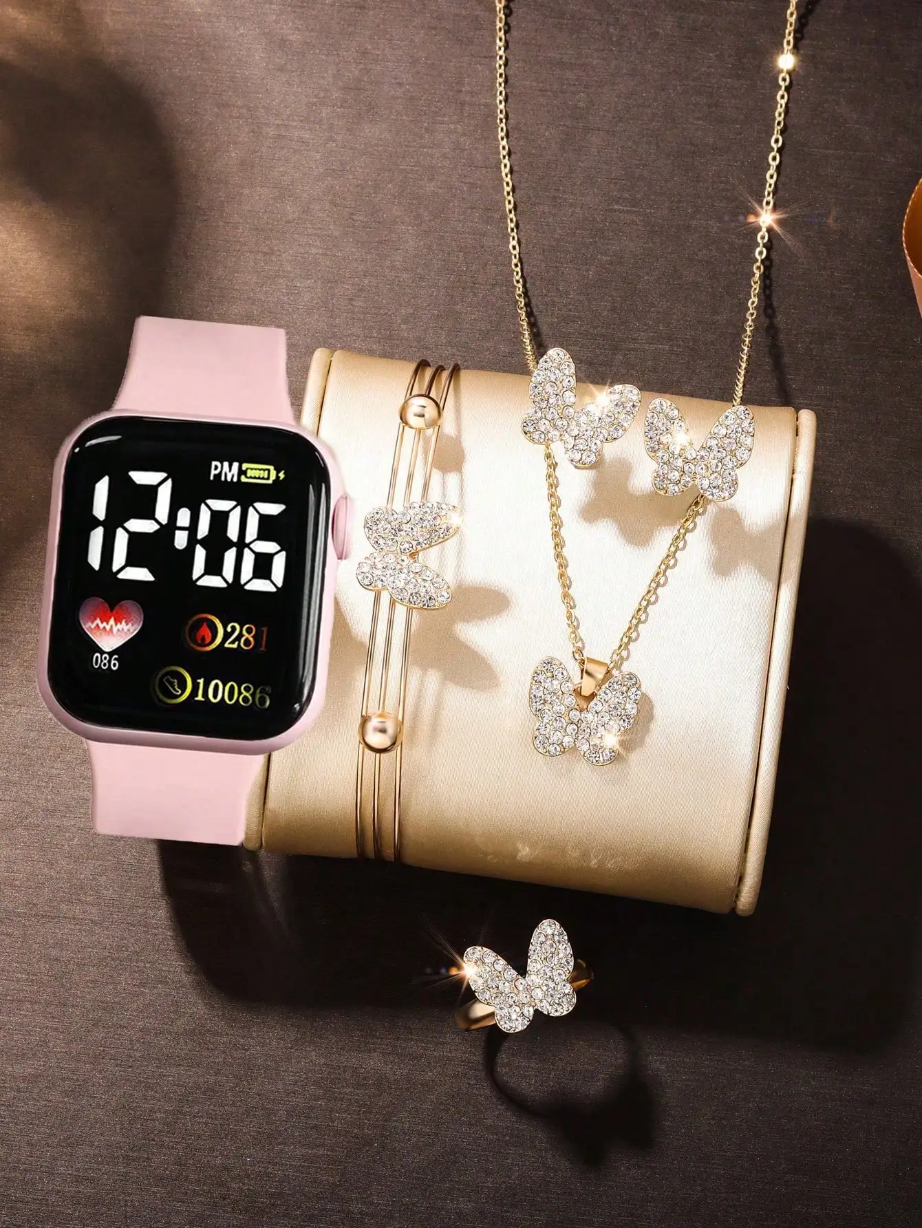 6 pièces amour carré affichage numérique montre numérique fille garçon et papillon ensemble de bijoux dame étoile Bracelet coffret cadeau