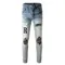 Jeans blu invecchiati High Street da uomo Jeans Skinny elasticizzati con lettere ricamate