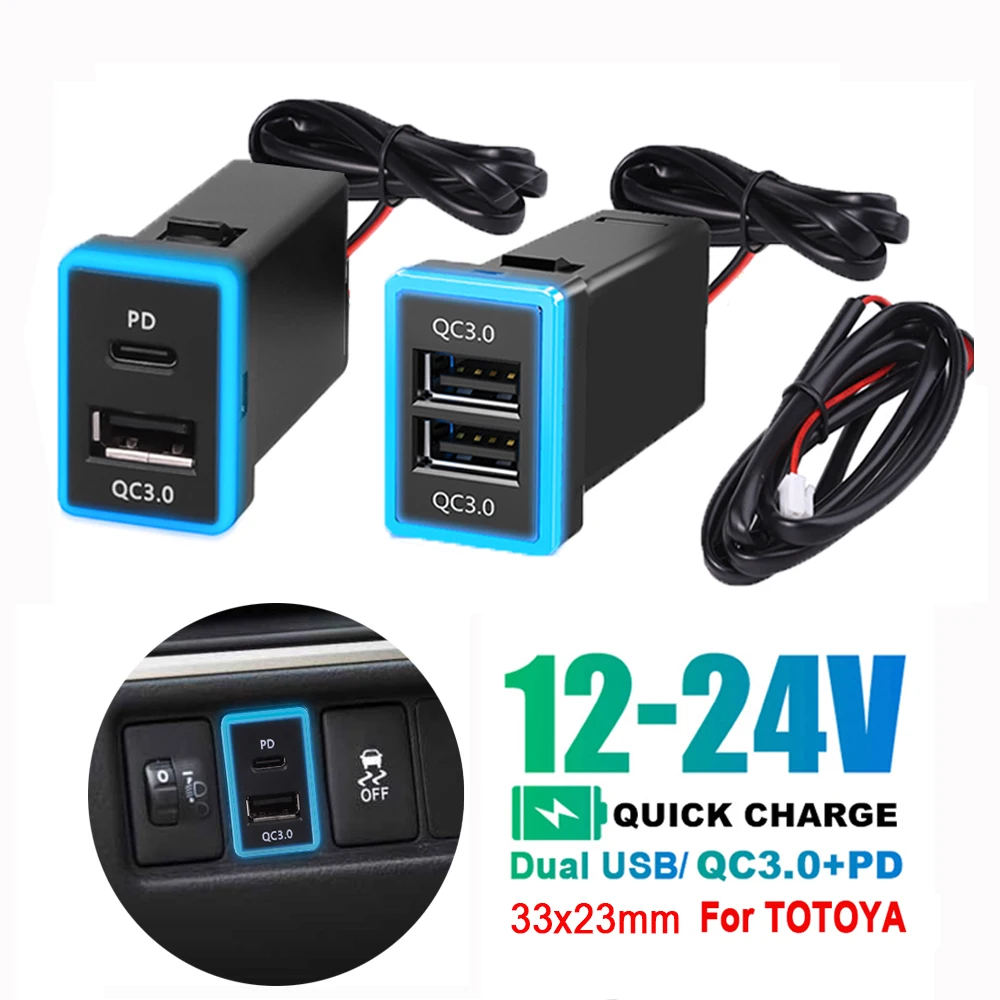 Schnell ladung pd qc3.0 Dual-USB-Buchse Telefon Ladegerät LED-Anzeige Schnell ladegerät Typ C Netzteil 33x23mm 12-24V für Toyota Image