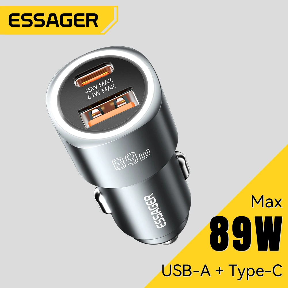 Essager 89W Autoladegerät Dual Port QC 4.0 3.0 Schnellladung für iPhone 15Pro Xiaomi Huawei Samsung Supercharge USB Typ C Ladegerät Image
