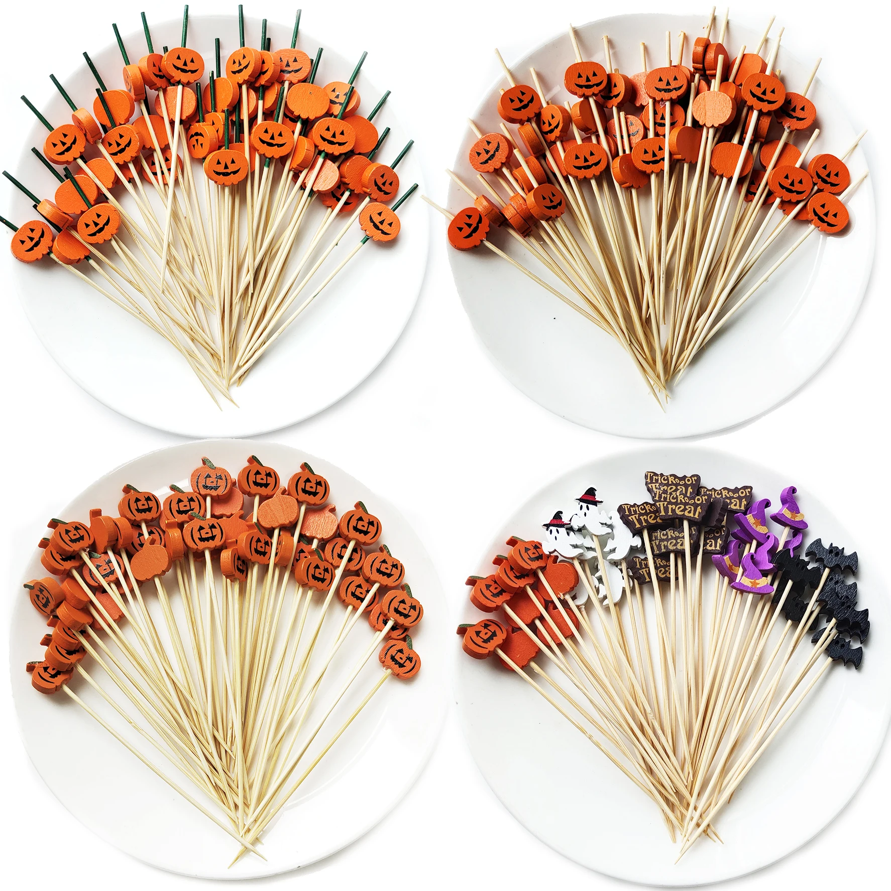 100 Stücke Halloween Einweg Bambus Spieße Buffet Obst Gabel Dessert Salat Gemüse Sticks Zahnstocher Spieß Halloween Decor Image
