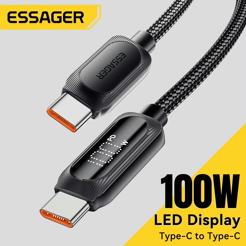 Essager USB Typ C auf USB C Kabel 100W 5A PD Schnellladekabel Kabel für MacBook Xiaomi Samsung Typ-C Digitalanzeigekabel 3M Image
