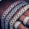 Hip Hop Bling kubanische Glieder kette Halskette für Frauen und Männer rosa und blau Strass vereist Punk Schmuck Geschenk 14mm Drop Shipping