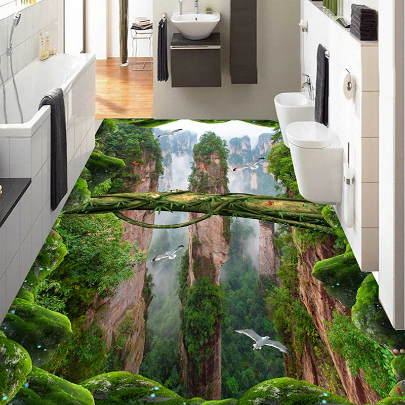 Benutzer definierte Foto Tapete 3d Stereo Wälder Berg Bodenfliesen Wandbilder Aufkleber Wohnzimmer Bad PVC wasserdichte Tapete