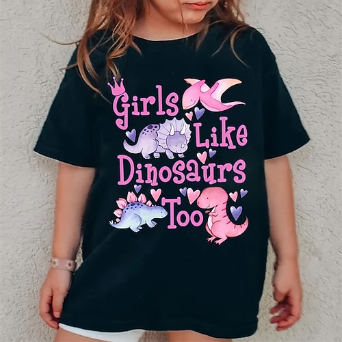 100% Baumwolle kinderkleidung Mädchen Schwarz Tier Karikatur T-Shirt Rundhalsausschnitt Kurzarm Outdoor Täglich Urlaub Klassisch Brautkleider schlicht Bedruckt Sommer Image