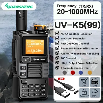 Quansheng UV-K6 Upgrade UV-K5 (99) Interphone 5W Air Band Radio Tyep C Charging UHF VHF DTMF FM