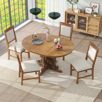 Vintage 5-Piece Dining Set with 16-Inch Leaf and Upholstered Chairs