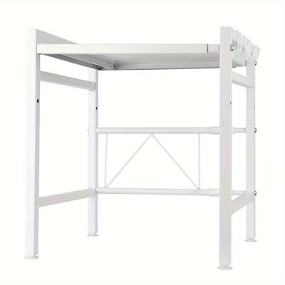 TEMU 2-tiers Microwave Oven Rack Metal Microwave Kitchen Shelf With 6 Hooks Adjustable Kitchen Storage Shelf Storage Organizer Up To 25 Kg Image
