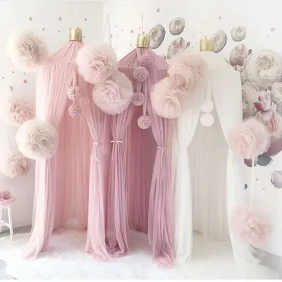 DIY kids room decoration pink bed curtain yarn decoration ball pattern to baby bedroom wall hanging baby bedroom decoration