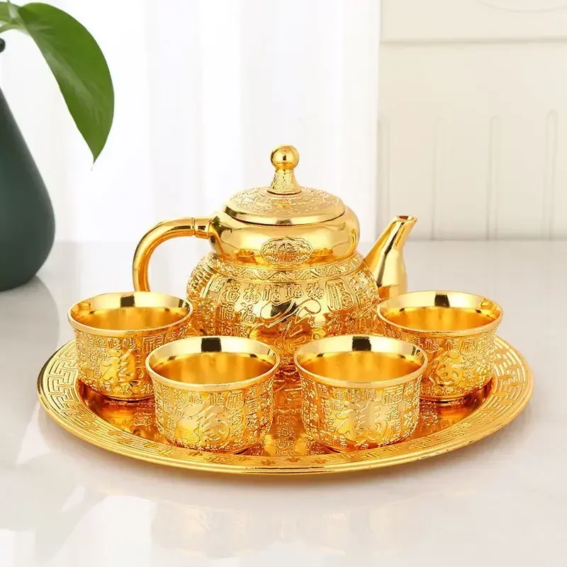 High-grade Golden Baifu Tea Set Household Full of Table Kung Fu Cup Pot Small