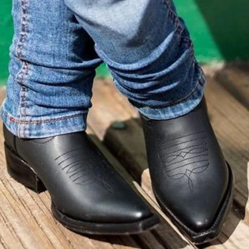 Schwarze Westernstiefel für Herren, Cowboy-Braun-Chelsea-Stiefel, Reißverschluss, Knöchel, Business-Stiefel, Größe 38–46