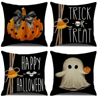 4pcs 45x45cm Halloween Kissen bezug Kürbis Zauberer Geist Halloween Dekor für Zuhause dekorative Image