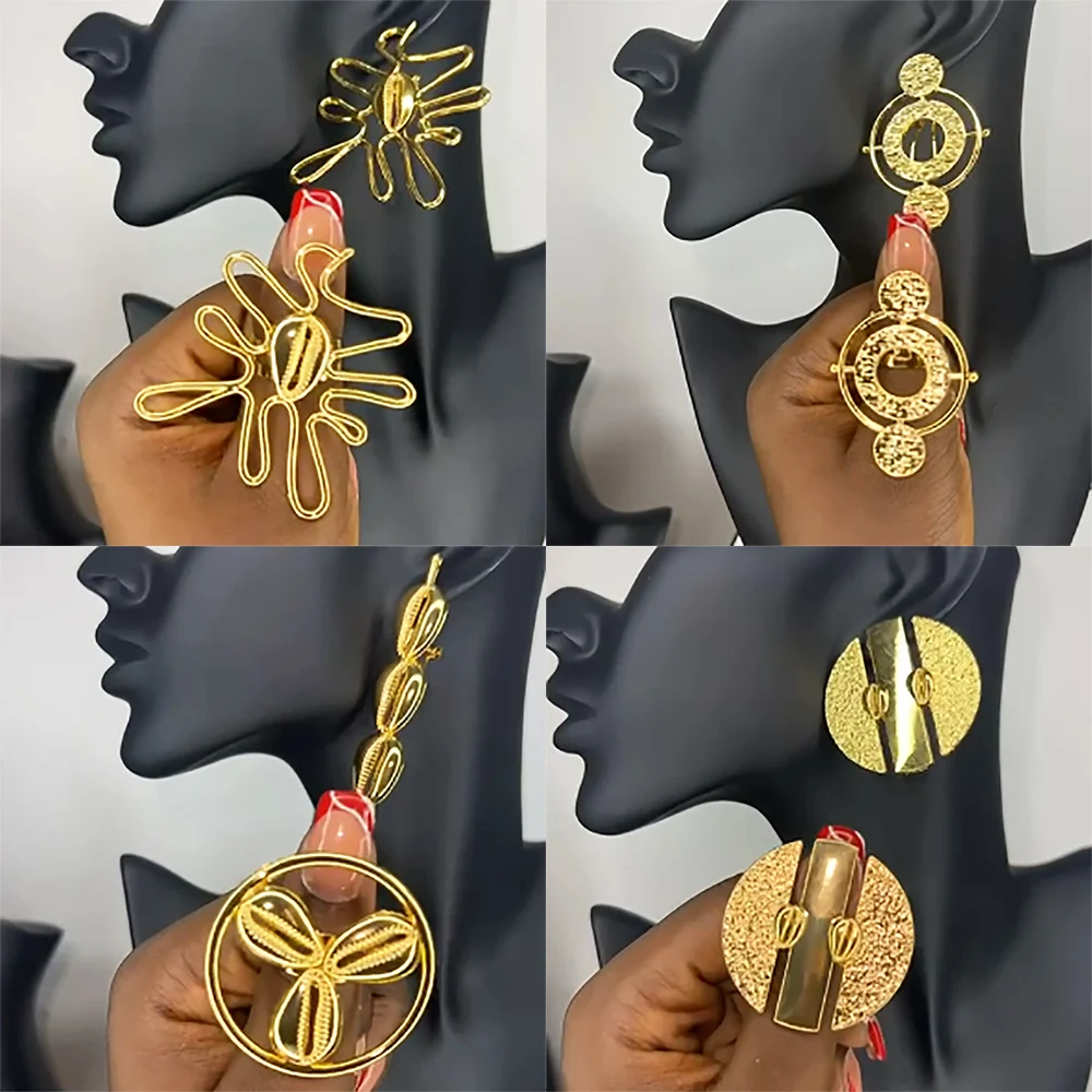 2 stücke Schmuck Sets Für Frauen Hohl Geometrie Ohrringe Temperament Einstellbare Ring Urlaub Party Geschenke Mode Schmuck Zubehör Image