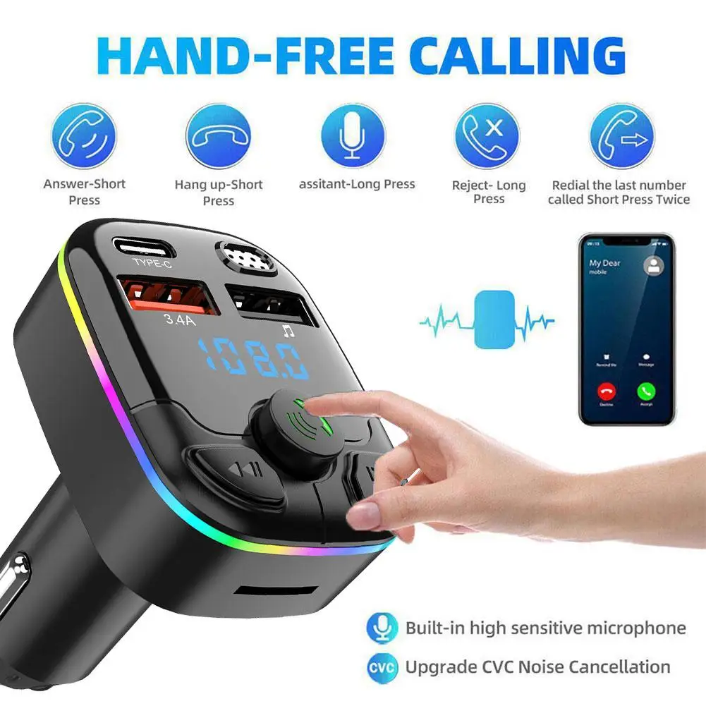 Auto Bluetooth 5.0 FM Sender Freisprecheinrichtung Dual USB 3.1A Umgebungslicht Zigarettenanzünder Auto Innenzubehör Image