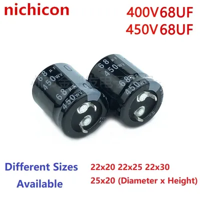 2 Teile/los Nichicon 68uF 400V 68uF 450V 400v68uf 450V68UF 22x20 22x25 22x30 25x20 Snap-in PSU Kondensator Image