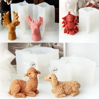 3D Animal Sheep Hedgehog Sika Deer Head Silicone Mold Decorating Tools DIY Making Candle