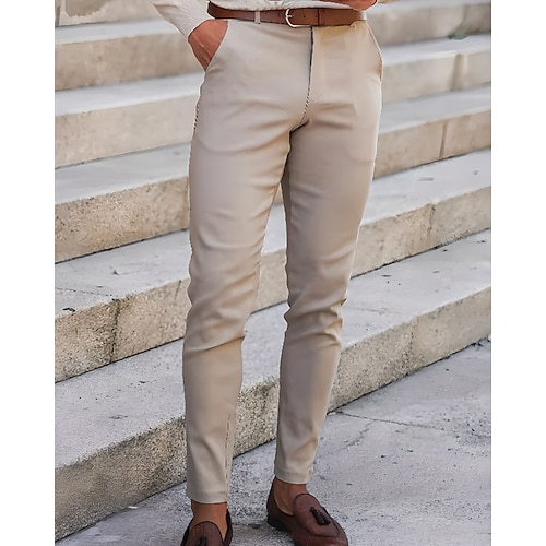 Herren Abschlußfeier Anzughose Tapered Hose Hose Chinos Knöpfe Tasche Einfach Komfort Formell Arbeit Geschäft Mode Klassicher Stil Schwarz Dunkelblau Mikroelastisch Image