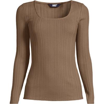 Ribbed Square Neck Top, Women, size: 20, regular, Brown, by Lands' End