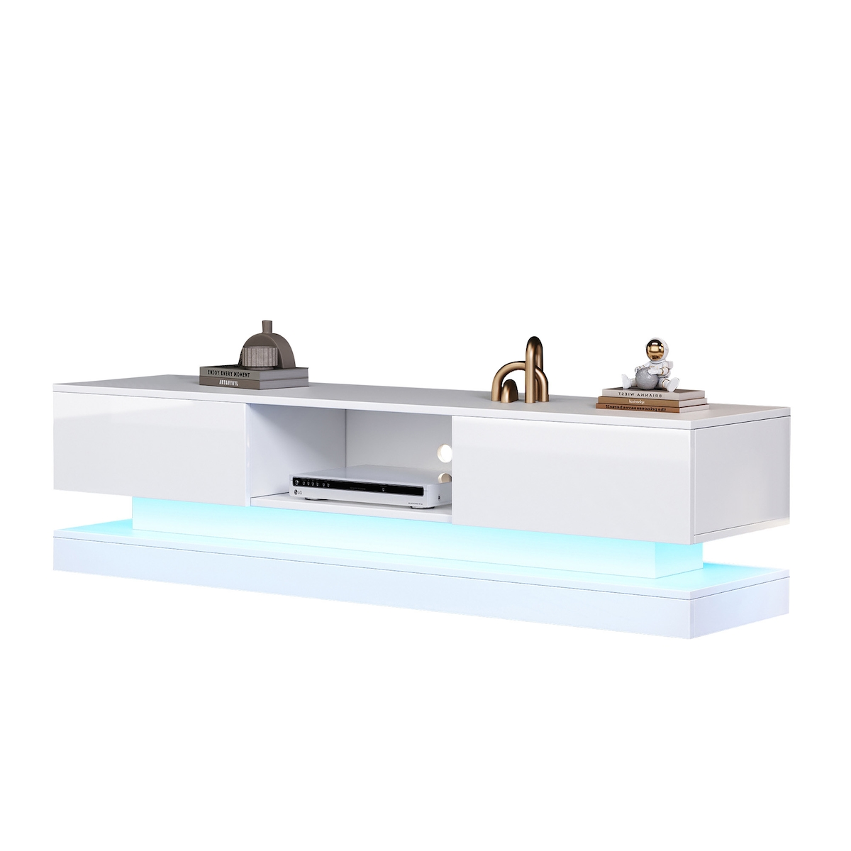 Merax 160 cm Weißer Hochglanz-TV-Schrank mit LED-Beleuchtung, 2 Schubladen, App-Steuerung, für 60-Zoll-Fernseher, TV-Schränke