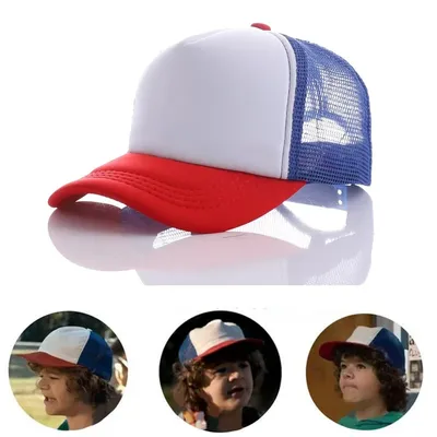 Blue Red Hat Mesh Trucker Cap Summer Dustin's Baseball Hat Adjustable Size for Kids Adults
