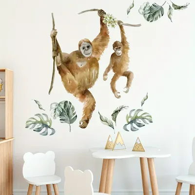 1 Stück Aquarell Simulation Affe Tier Möbel Wandaufkleber Kinderzimmer Dekor für Schlafzimmer Dekoration Wohnzimmer Wandtattoos Image