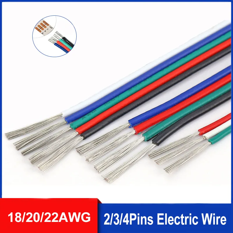 2/3/4-poliges PVC-Kabel, 18 AWG, 20 AWG, 22 AWG-Kabel, 1–50 m (3,2 Fuß bis 63 Fuß), RGB-LED-Streifen-Verlängerungskabel für LED-Streifen, 12/24 V DC-Beleuchtung Image
