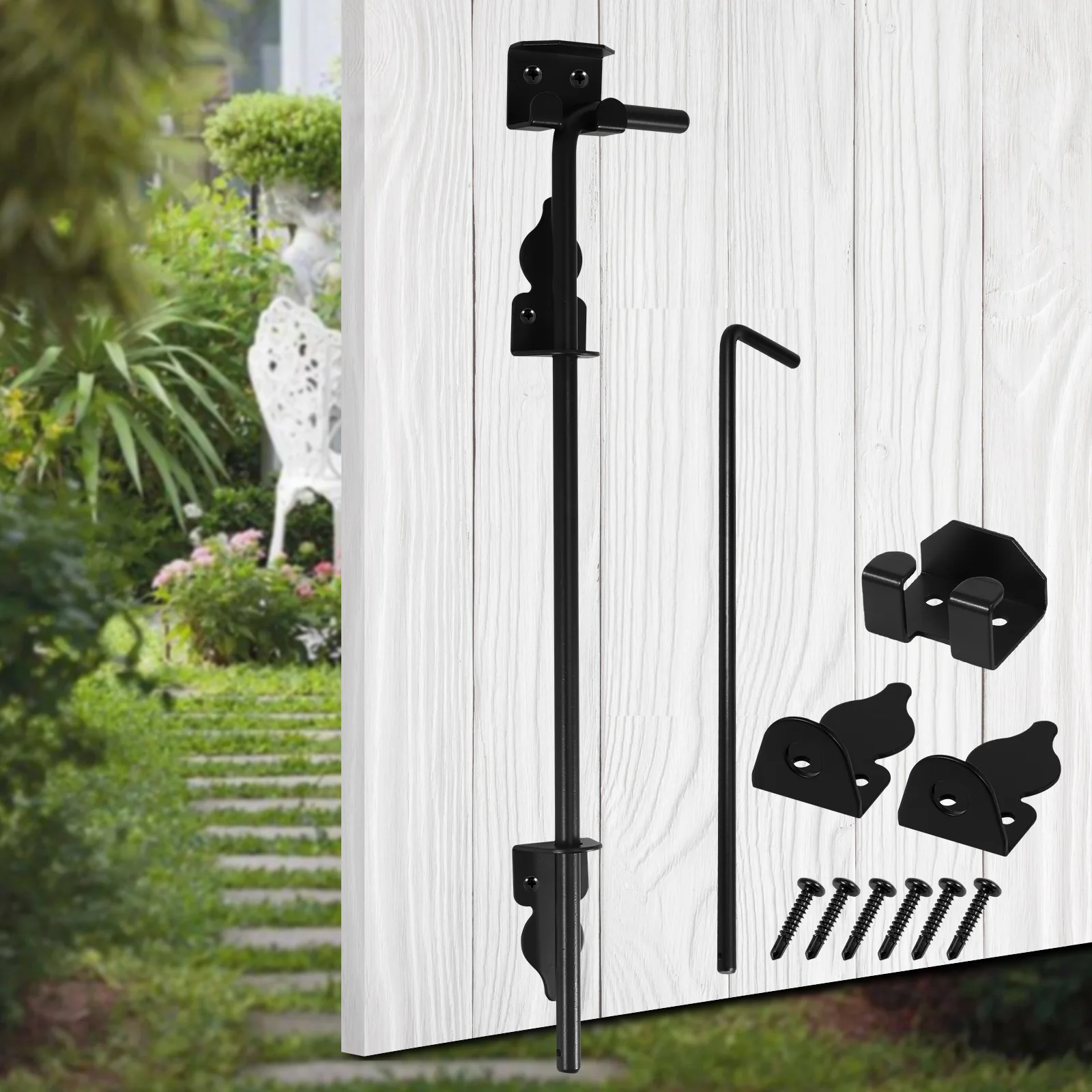 12/18 Zoll Zaun-Bodenriegel, vielseitig einsetzbar, robust, Eisentor-Bodenriegel, Tor-Drop-Stangen-Set für Holz, PVC, Tore, Zäune, Türen Image