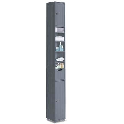 Vounot - Badezimmerschrank Hoch mit 2 Türen und 1 Schublade, Badschrank Schmal, Badezimmer Image