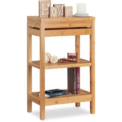 Bambusregal, Standregal mit 3 Ablagen, HxBxT: 76,5 x 46 x 29,5 cm, Fach mit Klappe, offen, Küche & Image