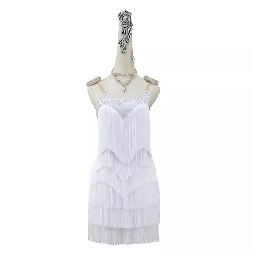 Latein-Tanzkleid mit Strass-Quaste für Damen, ärmellos, Rumba, Salsa, Chacha, Bühnenkostüm Image