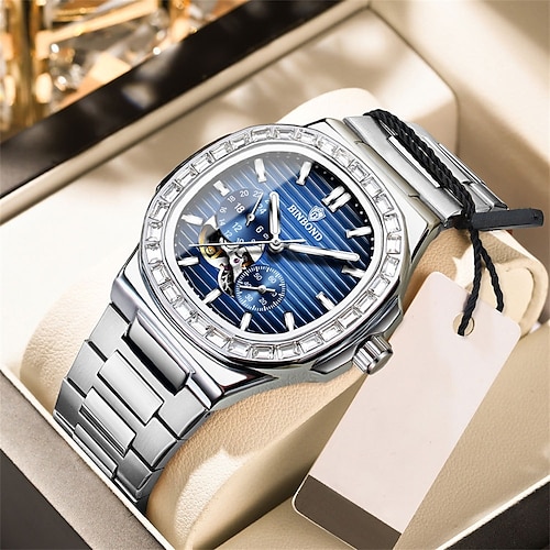 BINBOND Herrenmechanische Uhr Kreative Mode Geschäfts Armbanduhr Automatisch Selbstaufzug Luminous Kalender Wasserdicht Stahl Leder Uhr Image