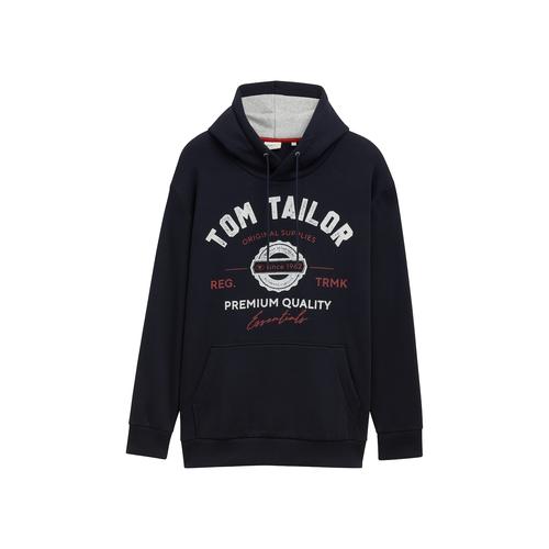 TOM TAILOR Herren Plus - Hoodie mit Logo Print, blau, Logo Print, Gr. 5XL