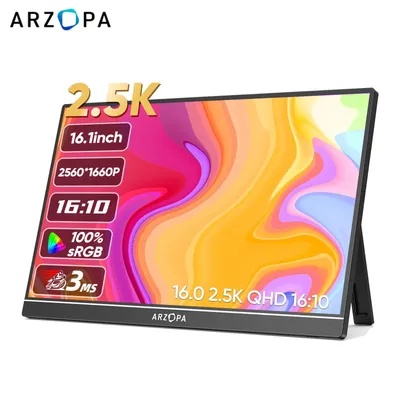 ARZOPA 16inch 2K Portable Monitor 16:10 IPS Screen with type-c mini hdmi Second Display for