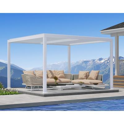 PURPLE LEAF Louvered Pergola with Solar Lights Hardtop Gazebo for Patio