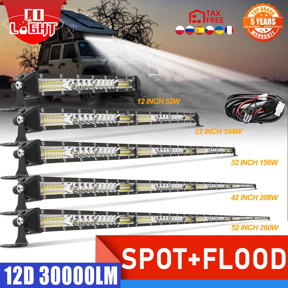 CO LIGHT Super Slim 12V 24V Off Road Barra LED Spot Flood Combo Barra luminosa a LED/Luce da lavoro 30000LM per camion Barca 4x4 SUV Car Barra